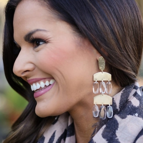 NWT Kendra Scott Emmet earrings Gold Clear Glass - Picture 3 of 3